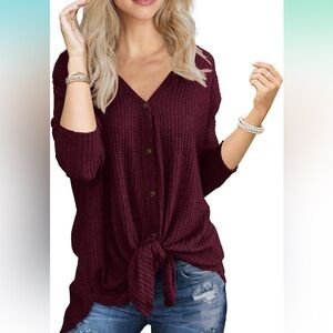IWOLLENCE WOMEN’S WAFFLE KNIT TIE KNOT TOP